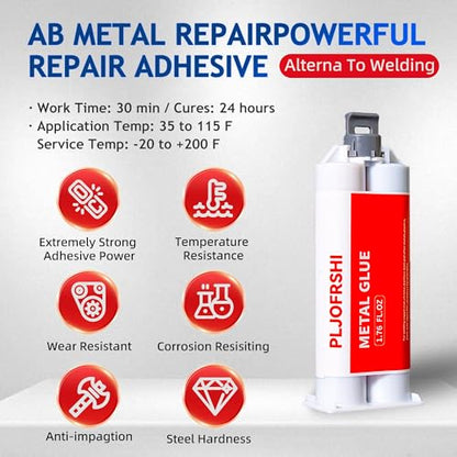 Metal Glue,Heavy Duty Welding,Epoxy Glue,Exhaust Leak Repair，Car Automotive for Body Filler Putty，for Plastics，Metals，Stainless Steel，Aluminum，Iron，1.76 oz