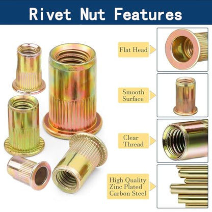 Rivet Nut #5/16"-18 UNC 80Pcs Yellow Zinc Plated Flat Head Knurled - color: YELLOW, size: 5/16"-18