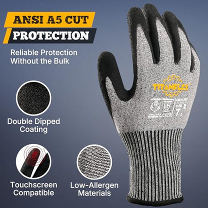 TitanFlex Work Gloves, ANSI A5 Cut Resistant Gloves, Sandy Nitrile Grip - size: Small