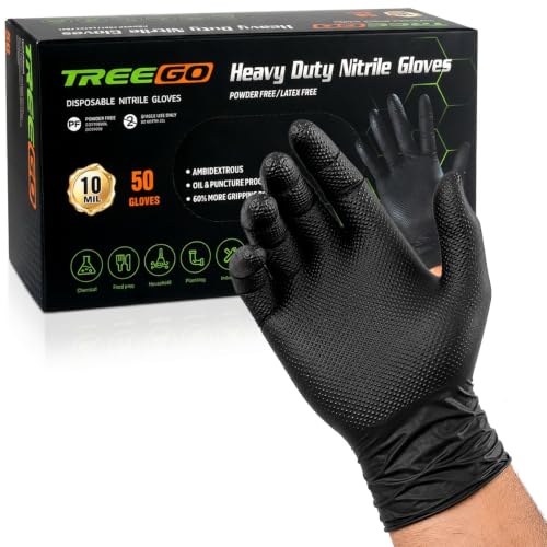 TREEGO 10 Mil Heavy Duty Black Nitrile Mechanic Gloves, 50 Count XL - color: Black 50, size: X-Large