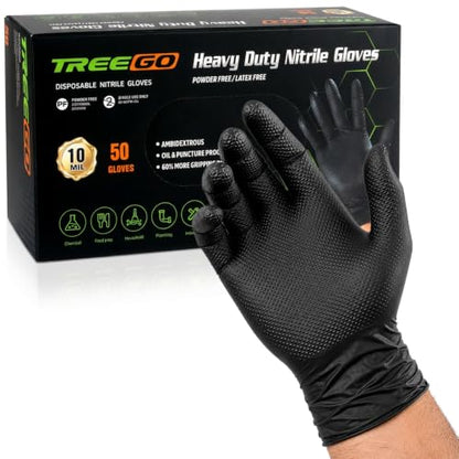 TREEGO 10 Mil Heavy Duty Black Nitrile Mechanic Gloves, 50 Count XL - color: Black 50, size: X-Large