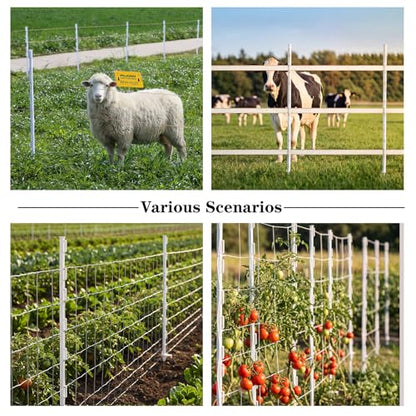50 Pack 48" Plastic Step-in Electric Fence Posts with Clips (White-50PCS) - color: White-50PCS