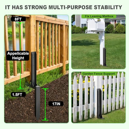 Fence Post Repair Kit, Heavy Duty Fence Post Ground Spike Anchor - 4Pack - color: Black-4Pack