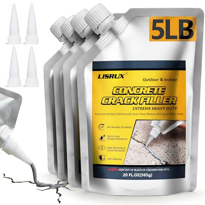 Concrete Crack Filler,5 LB High Elasticity Cement Crack Filler,Self-Leveling Quick-Drying & Waterproof Concrete Caulk,Concrete Repair for Driveway,Walkway,Patio,Joint,Indoor and Outdoor,Grey (80oz) - size: 5LB