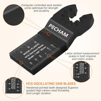 68PCS Oscillating Saw Blades with Storage Bag, Professional Universal Titanium Multitool Blades for Wood Plastics Metal Quick Release Multi Tool Kits Fit Rockwell Ridgid Ryobi Milwaukee Chicago