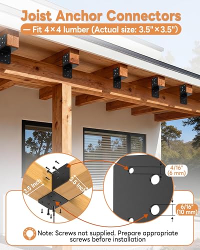 4 Pack Black Joist Hanger Brarket, 4 x4 Brackets for Wood - color: Black-4 Pcs