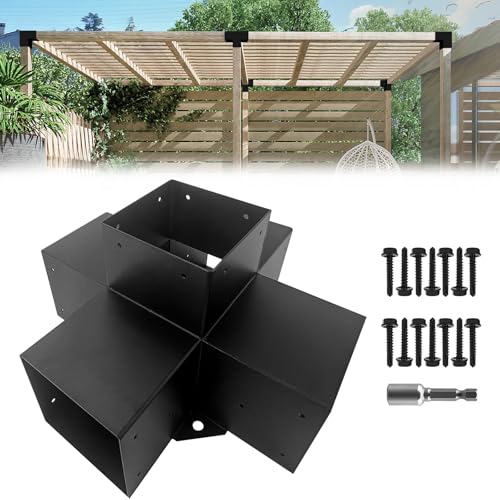 5-Way Pergola Coner Bracket,Galvanized Steel Woodwork Bracket for 4" x 4“(3.5" x 3.5”) Lumber,Metal DIY Bracket for Outdoor Gazebos,Porchs with Screws - 1Pack - size: 4"x4" 1pcs, style: 5-way Conrner Bracets