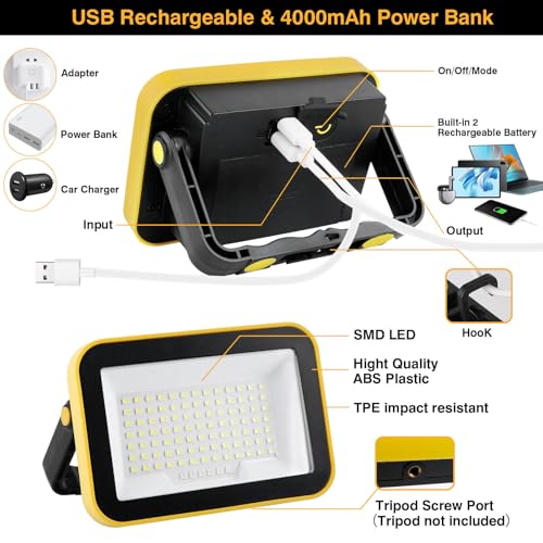 AUMIO 40W Rechargeable LED Work Light, Portable Flood Light with 5 Modes - color: Black