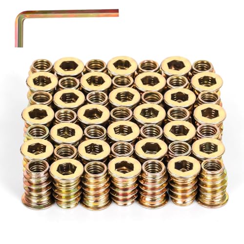 3/8"-16 x 25mm Threaded Nut Inserts for Furniture & Wooden Products, 50 PCS - size: 3/8" x 25mm