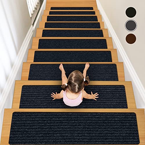 Non-Slip Stair Treads, 7.8" X 30" (7-Pack) Stair Runner Indoor Outdoor Mat, Grey Slip Resistant Stair Tread Mats Step Covers Pads for Elders, Kids and Pets (30" x 7.8", Grey) - color: Grey, size: Set of 7 (7.8" x 30")