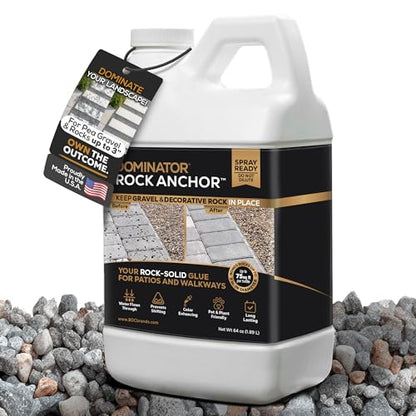 Dominator Rock Anchor 64oz - Rock Glue for Landscaping Gravel & Stone, Ready to Spray, Locks in River Rock, Pea Gravel & Decorative Rock, Prevents Scattering & Washouts, Water-Based (Pack of 6) - size: 0.5 Gallon (Pack of 6), style: Rock Glue