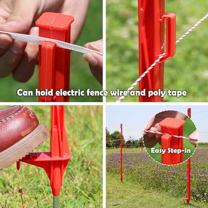 50PCS 48" Plastic Step-in Electric Fence Posts with Clips, Red - color: Red-50PCS