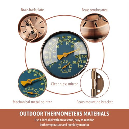 4" Outdoor Thermometer & Humidity Gauge, Brass Analog Dial