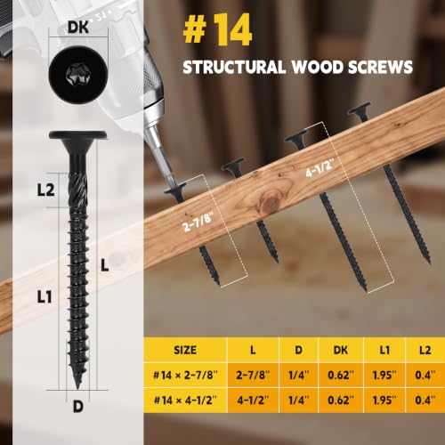 #14 x2-7/8'' Deck Screws,100Count Coarse Thread Exterior Wood Screws - size: #14 x 2-7/8"