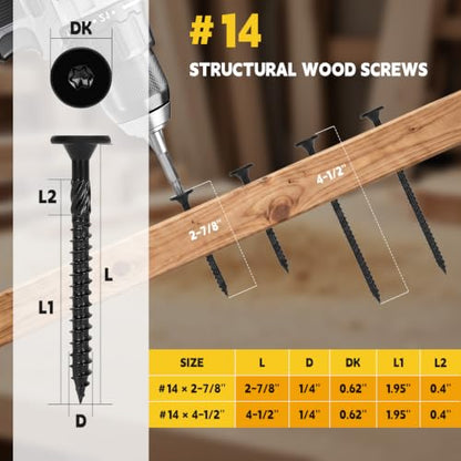 #14 x2-7/8'' Deck Screws,500Count Coarse Thread Exterior Wood Screws - size: #14 x 2-7/8"