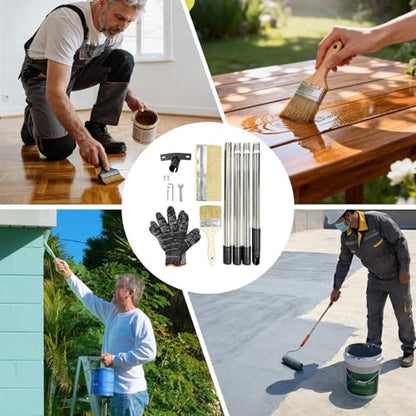 Deck Stain Brush Set - 59in Long Handle Floor Paint Applicator with Gloves