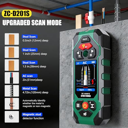Stud Finder Wall Scanner with Laser Measure and Level 10 in1 Wall Detector - color: Green