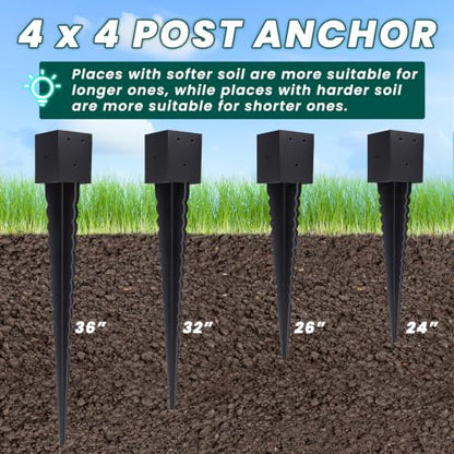 2 Pcs 4"x4" Fence Post Anchor Ground Spike 26"(Actual: 3.6"x3.6") - size: 26 Inch
