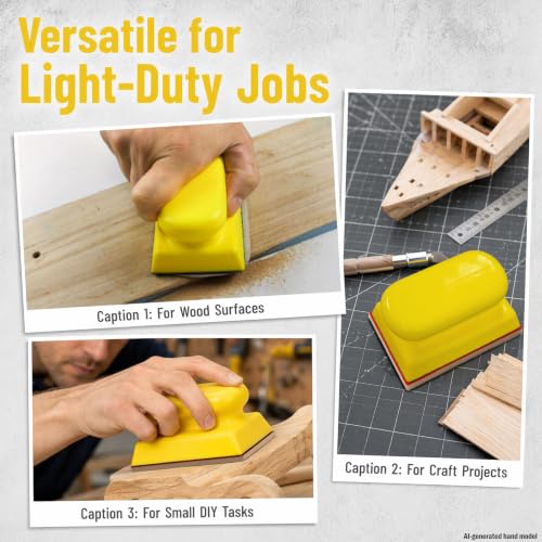 Sanding Block, 3.9 x 2.7 Inch Reusable Sandpaper Holder with Hook and Loop Base, Hand Sanding Block for Wood Furniture, Crafts and Drywall, 1 Holder