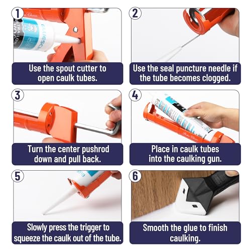 Bates- Caulk Gun Kit, 10:1 Thrust Ratio, Caulking Gun, Caulk Remover Tool, 2 Inch Stainless Steel Putty Knife Scraper, Finishing, Smoothing & Grout Removal Tool, Caulking Tool Kit