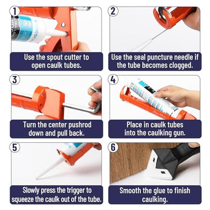 Bates- Caulk Gun Kit, 10:1 Thrust Ratio, Caulking Gun, Caulk Remover Tool, 2 Inch Stainless Steel Putty Knife Scraper, Finishing, Smoothing & Grout Removal Tool, Caulking Tool Kit