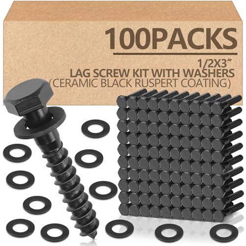 Tandefio 100 Pack 1/2''X 3'' Lag Bolts Screw with Washer Galvanized, Black - size: 1/2''x 3''