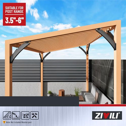 Q235-Steel Integrated Arc Adjustable 45 Degree Pergola Support Bracket 2''x4''（Actual Tube Dia: 1.5''x 3.2''） Heavy Duty 4Pack - size: 1.5”x3.2”-Adjustable Angle