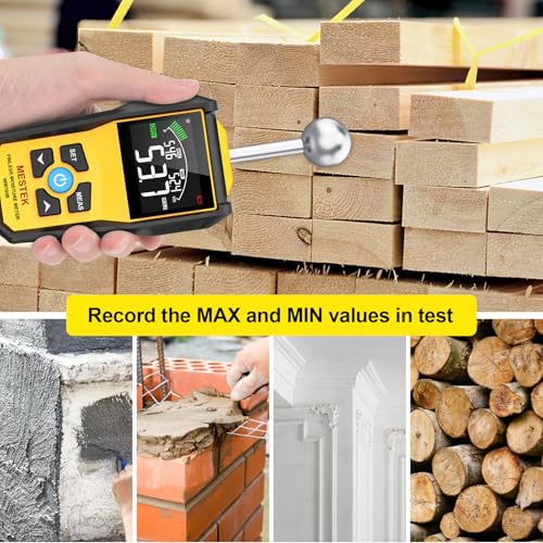 MESTEK Wood Moisture Meter for Non-Destructive Moisture Detection in Drywall, Wood, and Masonry, Moisture Tester with Backlit Color LCD Display & Alarm Function, Detects up to 20-40mm Below Surface