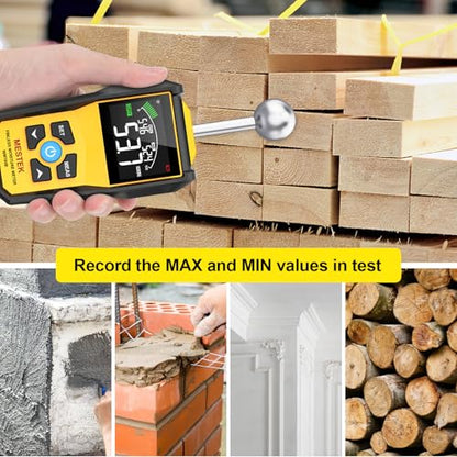 MESTEK Wood Moisture Meter for Non-Destructive Moisture Detection in Drywall, Wood, and Masonry, Moisture Tester with Backlit Color LCD Display & Alarm Function, Detects up to 20-40mm Below Surface