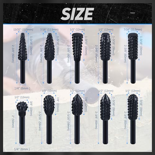 10Pcs Woodworking Twist Drill Bits, Wood Carving Rasp Drill Bits 1/4" Shank
