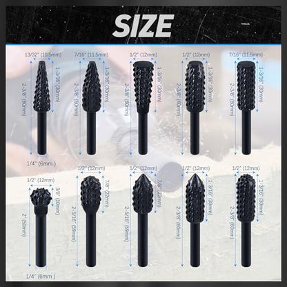 10Pcs Woodworking Twist Drill Bits, Wood Carving Rasp Drill Bits 1/4" Shank
