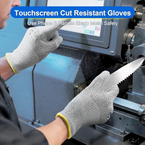 Dowellife Cut Resistant Work Gloves for Men & Women - ANSI A5 & EN388 Level 4, Breathable PU Coated, Grey Non-Marking - for Gardening, Fishing, Automotive, Construction, Wood Carving (Medium, Grey) - size: Medium (Pack of 12)