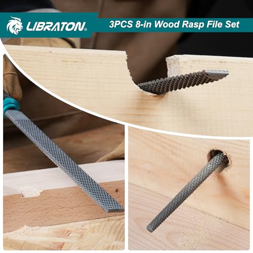 LIBRATON Wood Rasp Set, 3PCS Wood File Set, Multi-Shape Wood Rasp File