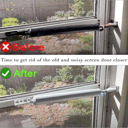 Pneumatic Door Closer Kit for Screen and Storm Doors, Includes Push Button Latch and Protector Chain Spring (White All-in-One, 1 Set) - style: White All-in-One