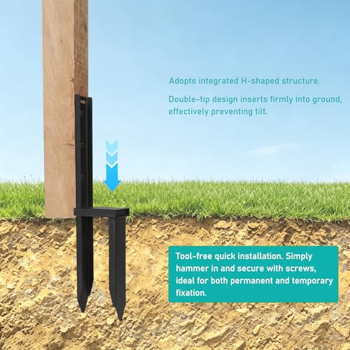 4Pcs Fence Post Repair Kit, Ground Spike Anchor, Heavy Duty Fence Post Anchor Ground Stakes for Repairing Tilted, Broken Wood Support, One-Piece, for Garden Yard Farm