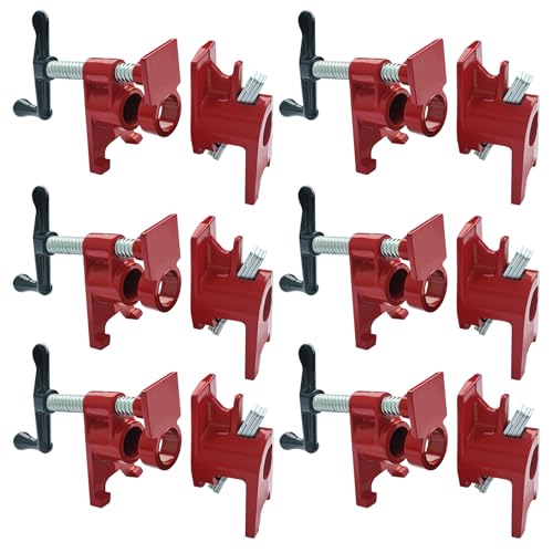 3/4 Inch Pipe Clamps, 6 Pack Woodworking Clamp Set for Gluing DIY - style: Red, 3/4 IN