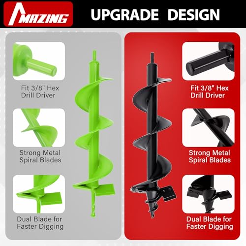 MAZING 16" x 4" Upgraded Spiral Auger Drill Bit for Planting, 2Pc Heavy Duty Garden Auger Bit, Bulb Planter Tool for Post Hole Digger Plant Flower Bedding Digging - size: 2 PCS