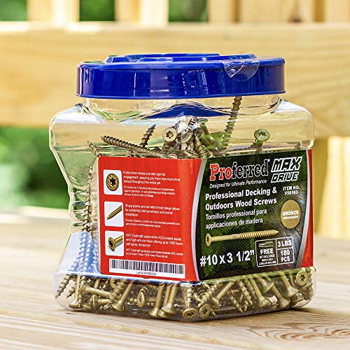 V56103 Professional Decking & Outdoors Wood Screws, 6-Lobe Bronze SKT Coating - 1500 Hour Salt Spray, Size Options in #8, 9, and #10, Lengths 2", 2.5", 3", 3.5", and 4" - size: #10 X 3-1/2", style: Bronze SKT Coating
