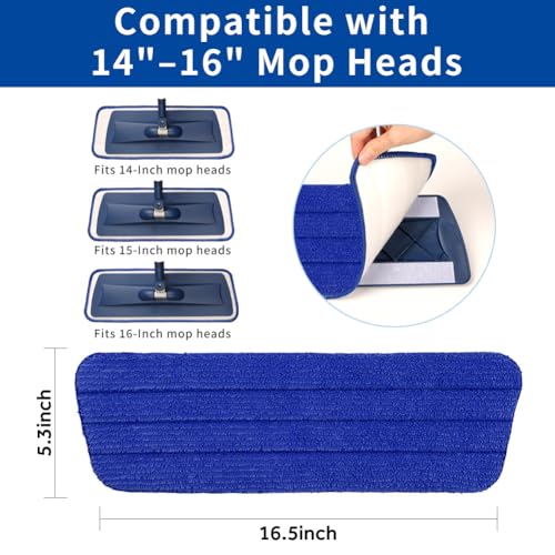 16.5" Microfiber Mop Pads Refills, 4 Pack Reusable Replacement Heads - color: 16"bluegrey*4