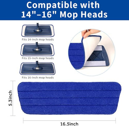 16.5" Microfiber Mop Pads Refills, 4 Pack Reusable Replacement Heads - color: 16"bluegrey*4