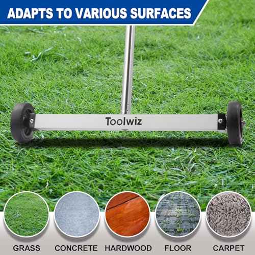 Toolwiz 17" Rolling Magnetic Sweeper with LED Telescopic Pick Up Tool - size: 17 inches + 8 LB Pick Up Tool with Light