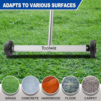 Toolwiz 17" Rolling Magnetic Sweeper with LED Telescopic Pick Up Tool - size: 17 inches + 8 LB Pick Up Tool with Light