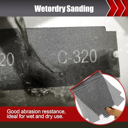 BOSHCRAFT 320 Grit Sanding Screen Mesh Sheet, 15 Pcs Drywall Sandpaper Assortment Wet or Dry Sandpaper for Wood Metal Automative Hand Sander Pole Sander 4-3/16" x 11" - style: 320 Grit-15pcs