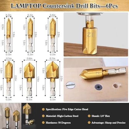 26 Pack Woodworking Chamfer Drilling Tools,6 Countersink Drill Bit - color: 26-Pack Style