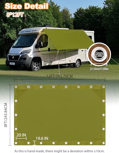 Canvas Tarp 8x12ft 22Mil Water-Resistant Tarps with Aluminum Grommets, 14OZ UV-Resistant Tarpaulin,Heavy-Duty Multi-Use Cloth Covers for Wood/Car/Roof/Boat/Camp/Canopy - color: Olive Green, size: 8'*12'