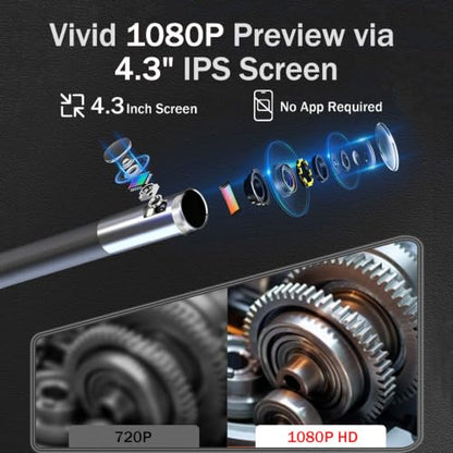 Dual Lens Articulating Borescope,0.24In Endoscope Camera with Light,5.3FT - size: Dual lens