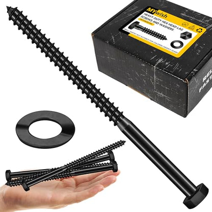 Mywish (50Sets) 3/8" x 6" Lag Bolts, 304 Stainless Steel 3/8 inch Lag Screws Bolts for Wood, Heavy Duty Hex Head with Flat Washers Bolt Kit, Black Oxided - size: 3/8 x 6"