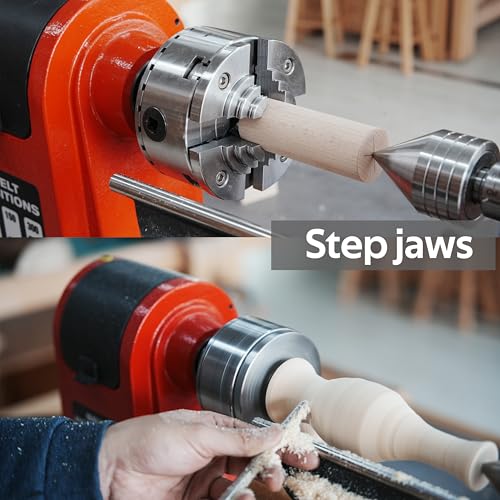 CK100/S2 3.75" 4-Jaw Key woodturning Chuck with four set jaws, Wood Screw, Two Nylon Rings in Black Box for wood lathe. - color: Ck100/S2 3.75” Chuck Set