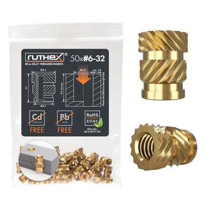 ruthex #6-32 Threaded Inserts - 50 Pieces RX-6-32x7.1 Brass Heat Set Insert for Plastic Parts - Inches knurled Nuts - Insert by Heat into 3D Printing Components - color: UNC Threaded Insert, size: #6-32x7.1 (50pcs)