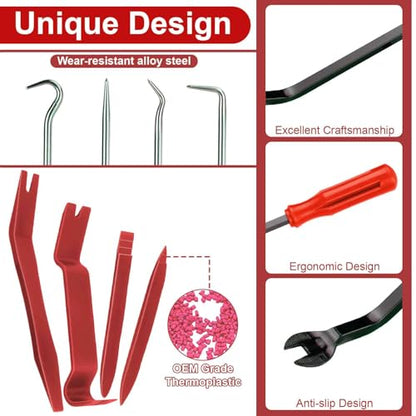 BFXM 9PCS Auto Trim Removal Tool kit, Clip Pry Tools Kit No Scratch - color: Red * 9PCS